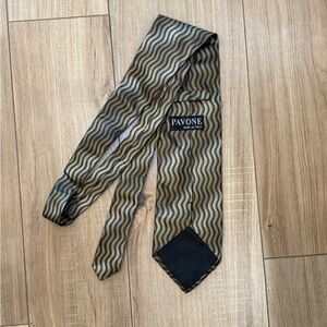PAVONE Italian Silk  Tie in Tan, Gray & Black Made In Italy Striped